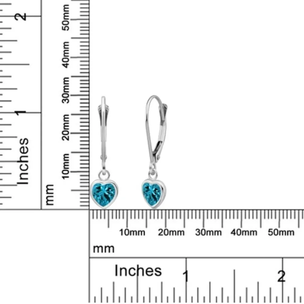 925 Sterling Silver 1.90 Cttw London Blue Topaz Heart Leverback Drop Earrings